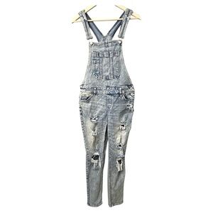 Bootlegger Distressed Denim Overalls Size Small